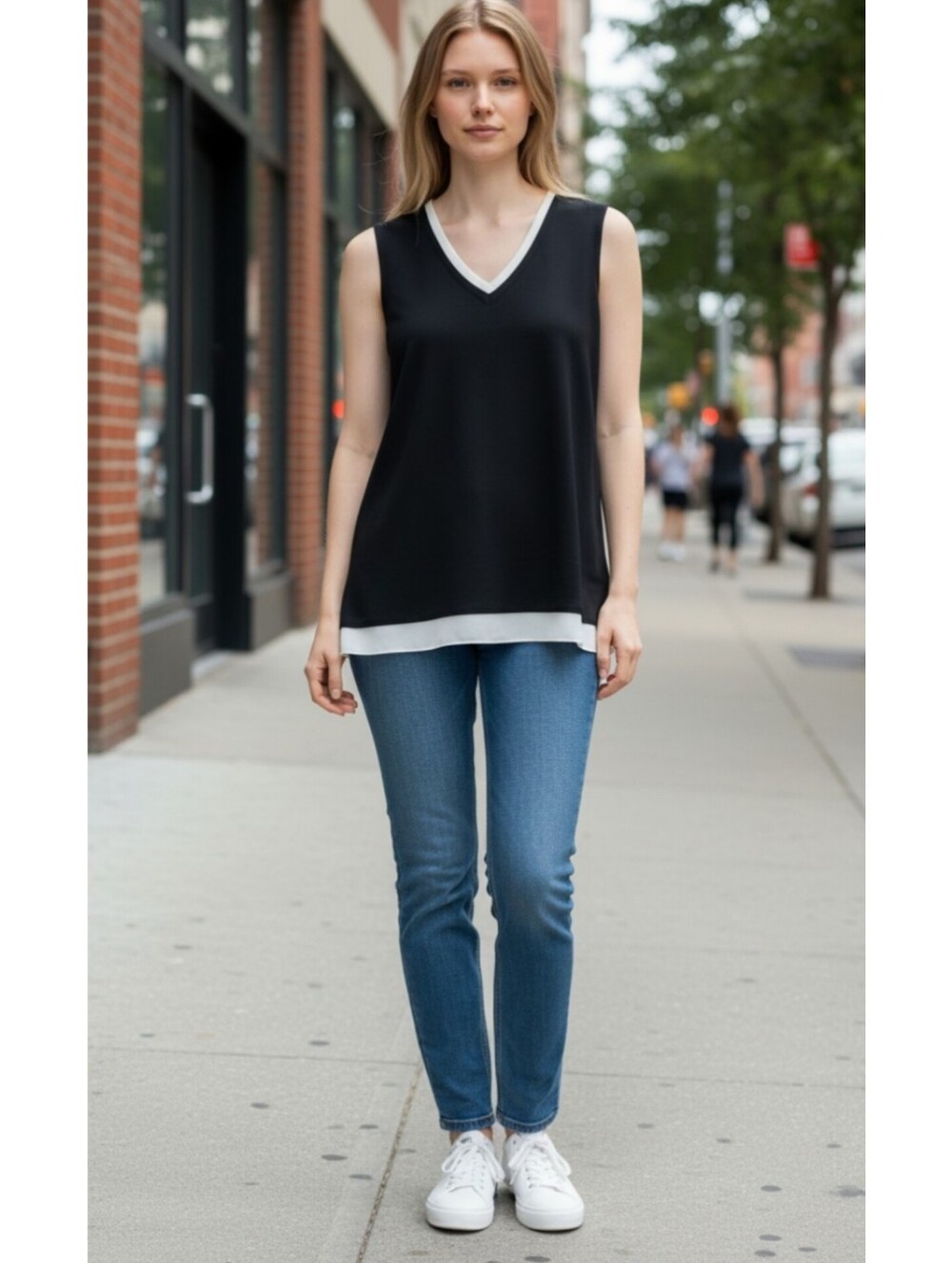 Ming Wang small medium knit tunic tank top sleeveless v neck relaxed layer goth